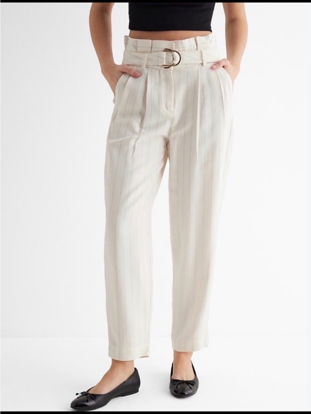 NWT Express high waisted white striped belted Stylist pants size 10. The price i
